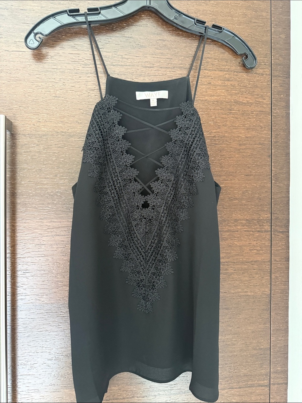 Wayf Black Satin V-Neck Slip Top Medium